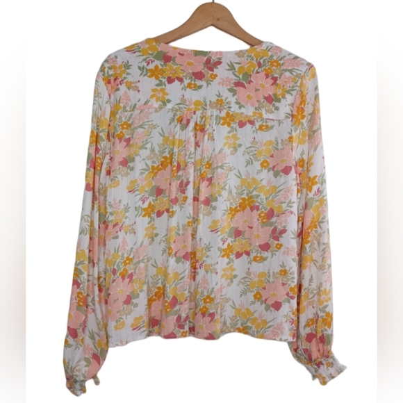 Joie Vivette Pink Orange Size L Smocked Tassel Tie Keyhole Peasant Boho Top - Picture 2 of 12